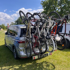 Portabicicletas para 5 bicicletas, para 6 bicicletas, 80 kg, 100 kg, 125 kg, 150 kg. Portabicicletas para bicicletas grandes, MTB, Mountain, Electric, Volkswagen New Multivan T7, Multivan Family, New California T7.
