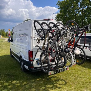 Portabicicletas para 5 o 6 bicicletas para autocaravana, 80 kg, 100 kg, 125 kg, 150 kg. Portabicicletas para bicicletas grandes MTB, de montaña, eléctricas, Volkswagen Grand California, VW Crafter, Mercedes Sprinter.